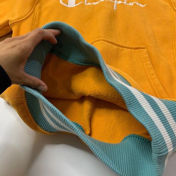 Champion Sweatshirt Mens XS Extra Small Duckling Yellow Reverse Weave Hoodie - Picture 5 of 10